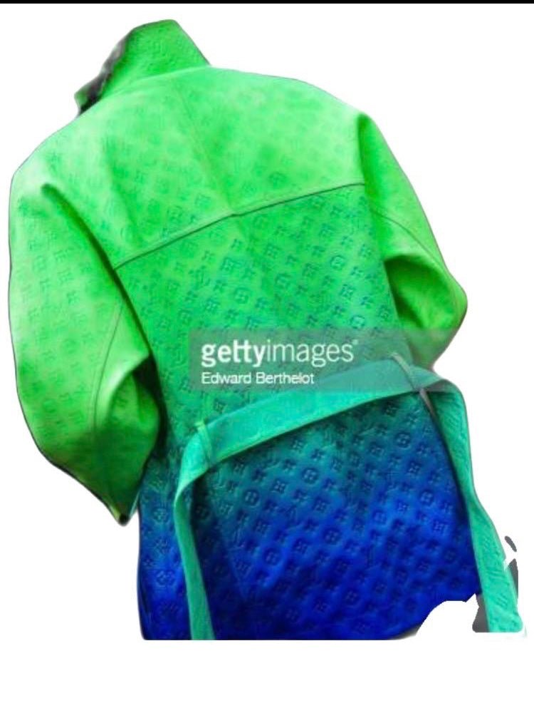 Napa Leather Green Blue Embossed Lv Faux Leather for Sewing Fabric Sold by Yard - mingfabricstore