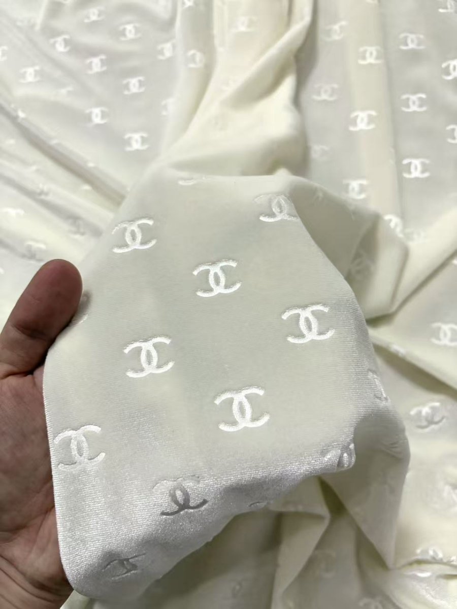 Nature White Chanel Velvet Designer Fabric for Car Upholstery Interior Sneakers - mingfabricstore