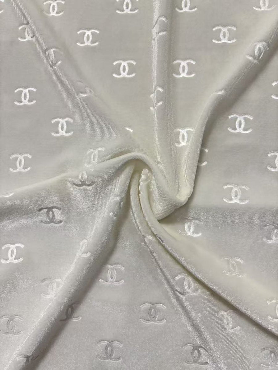 Nature White Chanel Velvet Designer Fabric for Car Upholstery Interior Sneakers - mingfabricstore