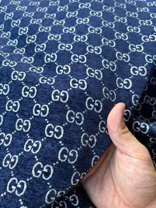 Navy Gucci Chenille Sofa Upholstery Fabric for Beach Bag Furniture Custom - mingfabricstore