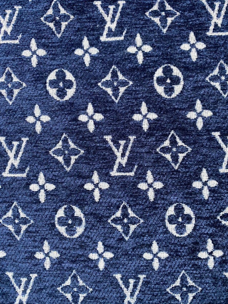 Navy LV Louis Vuitton Chenille Sofa Fabric for Upholstery Sewing Handmade - mingfabricstore