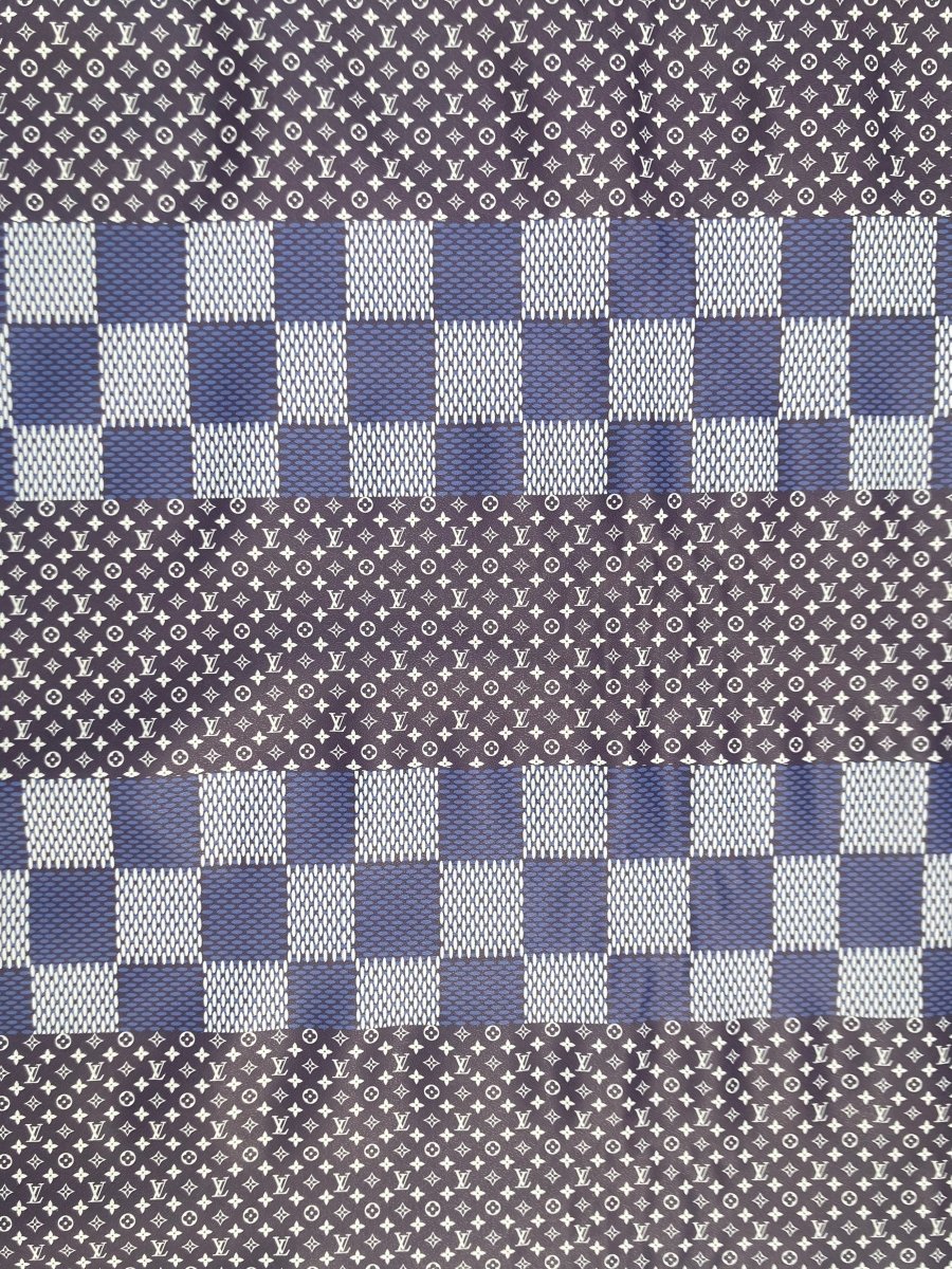 Navy LV Vinyl Damier Monogram Leather Fabric for Custom Sneakers DIY - mingfabricstore