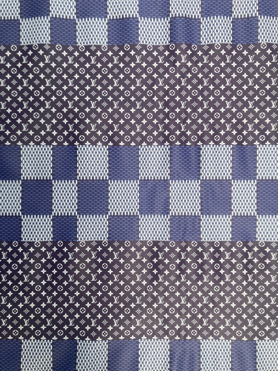 Navy LV Vinyl Damier Monogram Leather Fabric for Custom Sneakers DIY - mingfabricstore