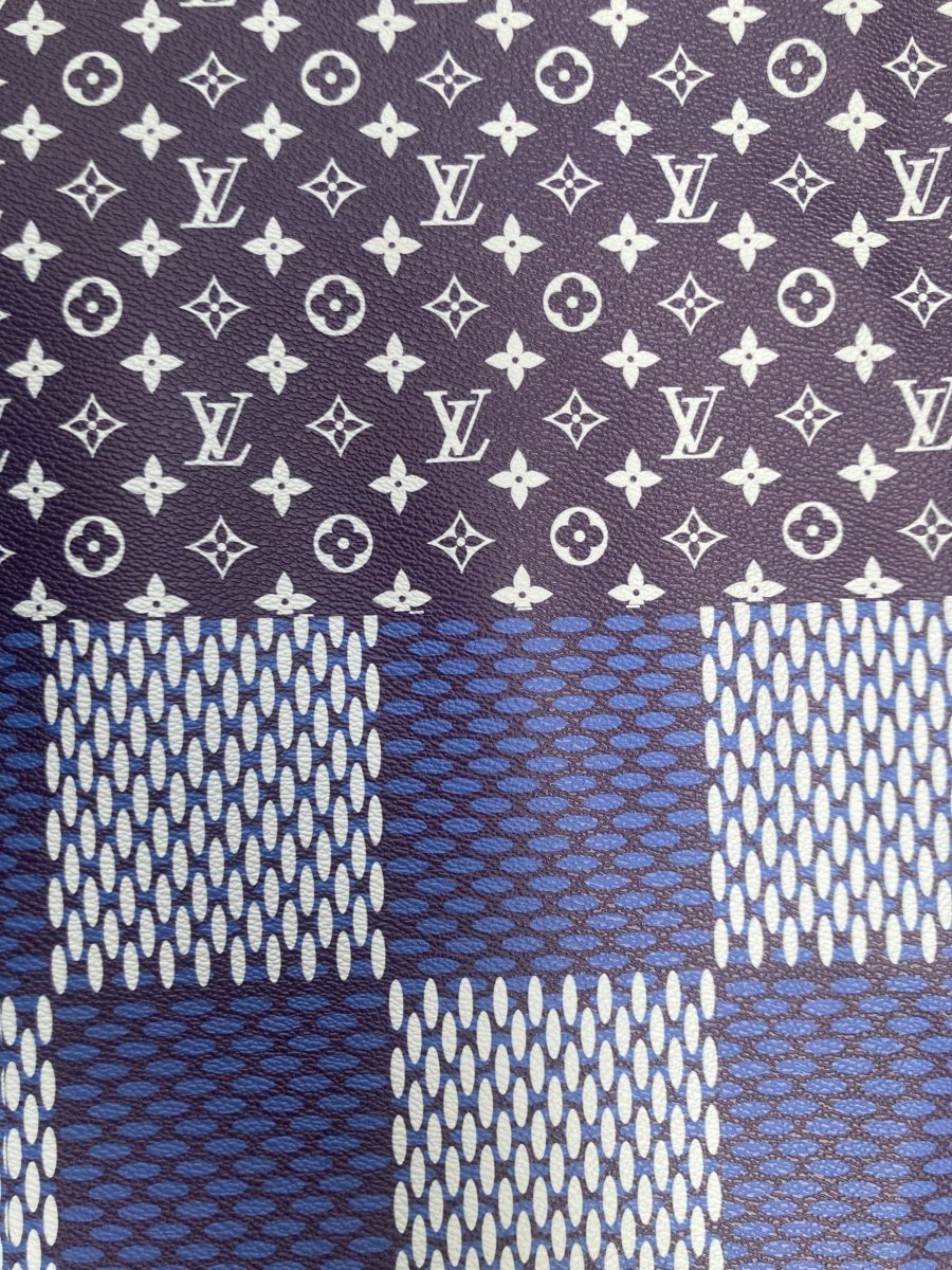Navy LV Vinyl Damier Monogram Leather Fabric for Custom Sneakers DIY - mingfabricstore