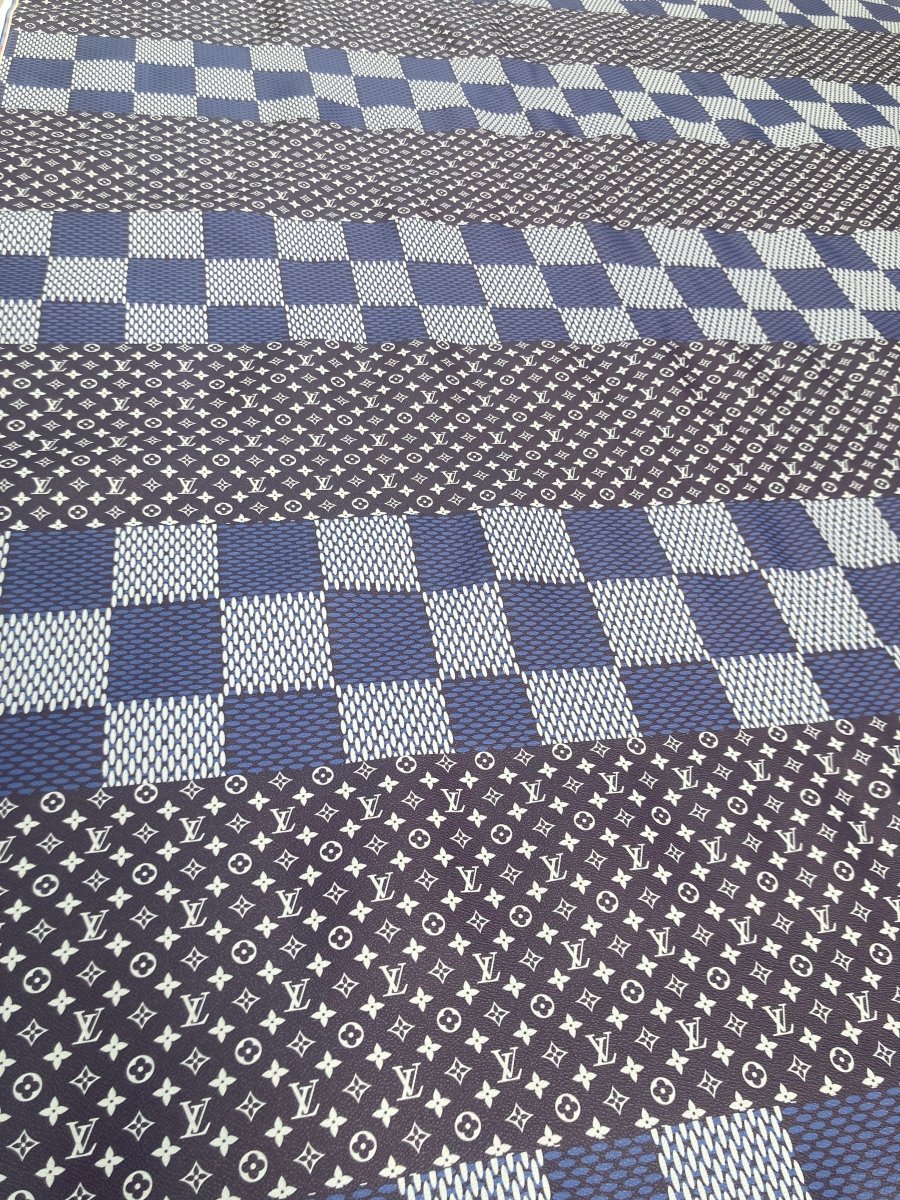 Navy LV Vinyl Damier Monogram Leather Fabric for Custom Sneakers DIY - mingfabricstore