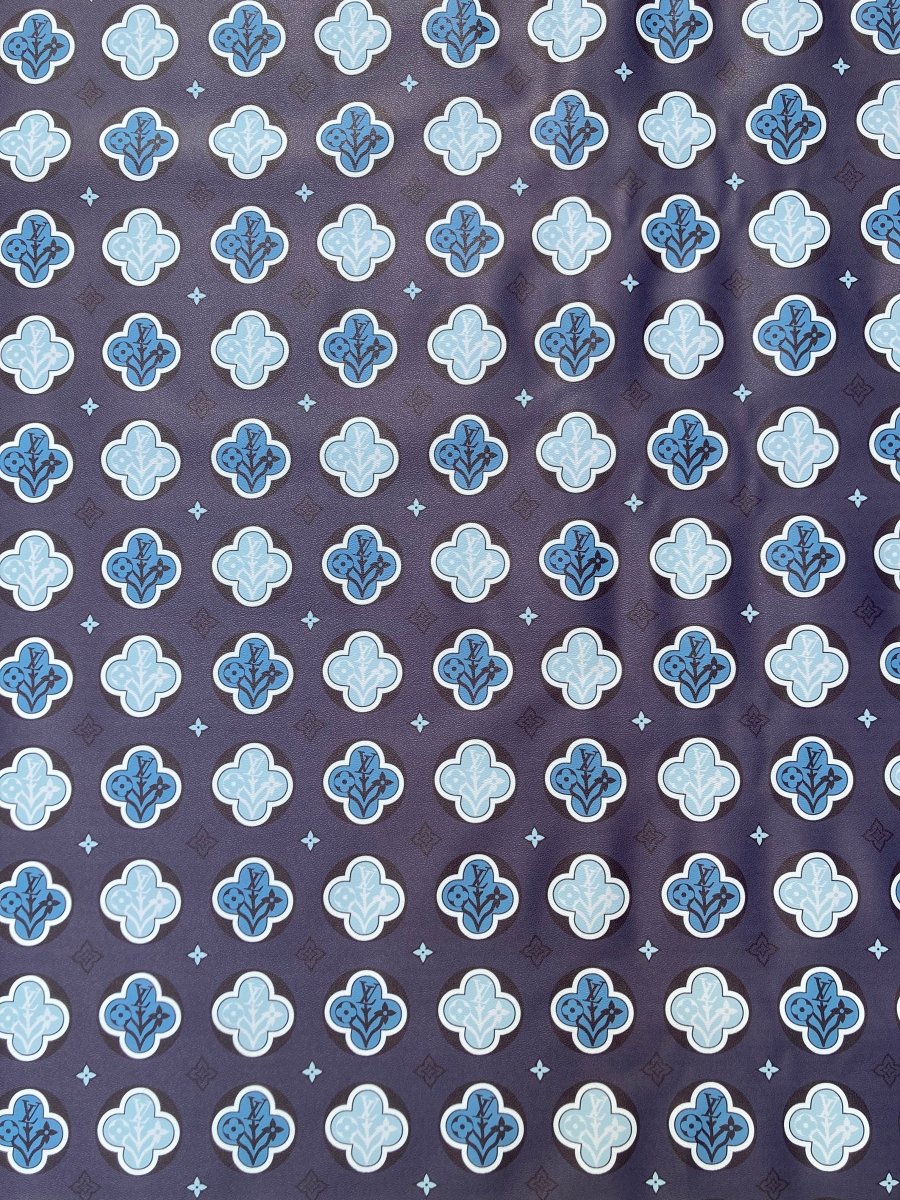 Navy Monogram Custom Handmade LV Vinyl Leather Fabric for DIY - mingfabricstore