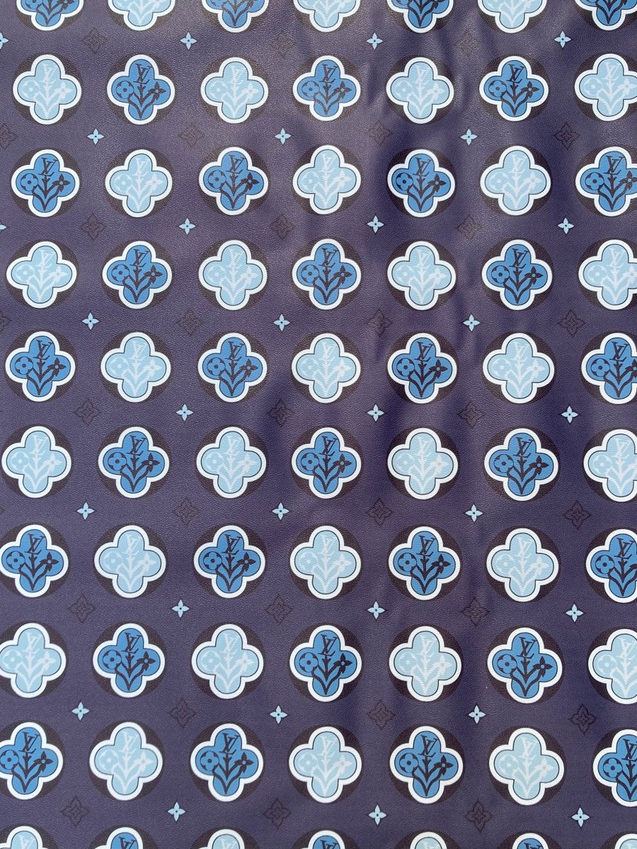 Navy Monogram Custom Handmade LV Vinyl Leather Fabric for DIY - mingfabricstore
