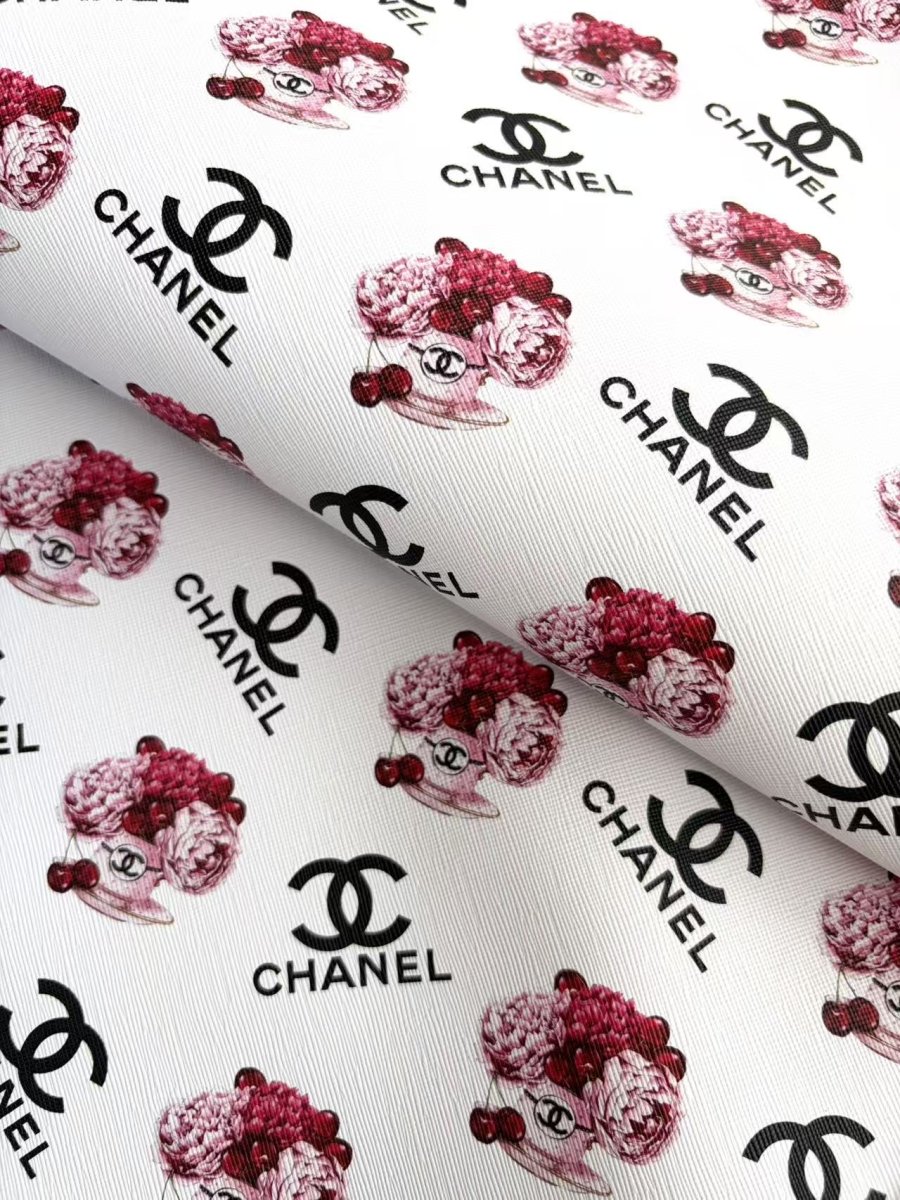 New Chanel Flower Print Designer Leather Sheet Mingfabricstore - mingfabricstore