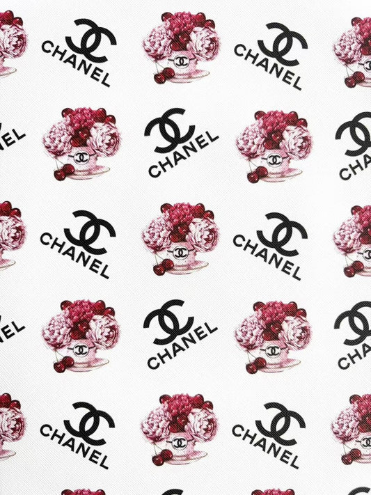 New Chanel Flower Print Designer Leather Sheet Mingfabricstore - mingfabricstore