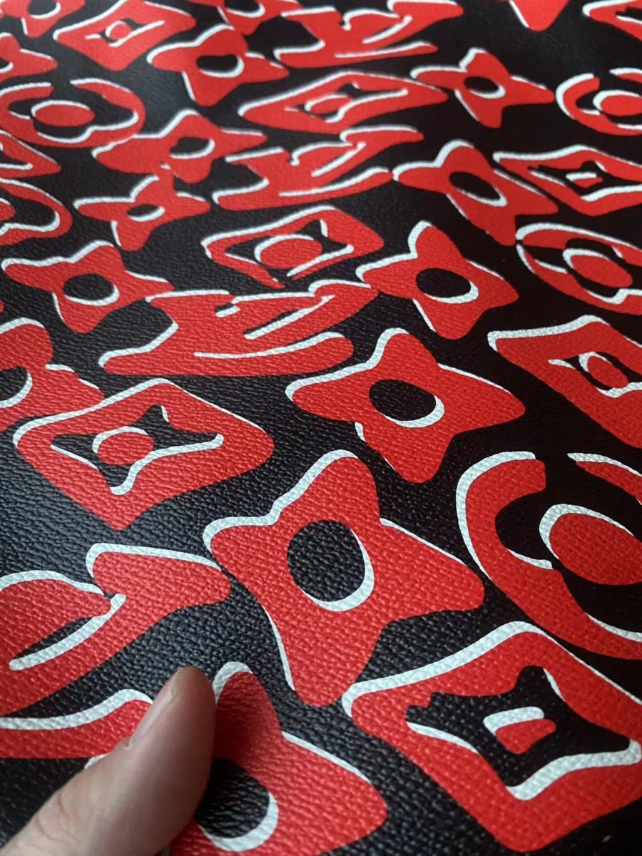 New LV Big Monogram Faux Leather Sheet Designer Fabric - mingfabricstore