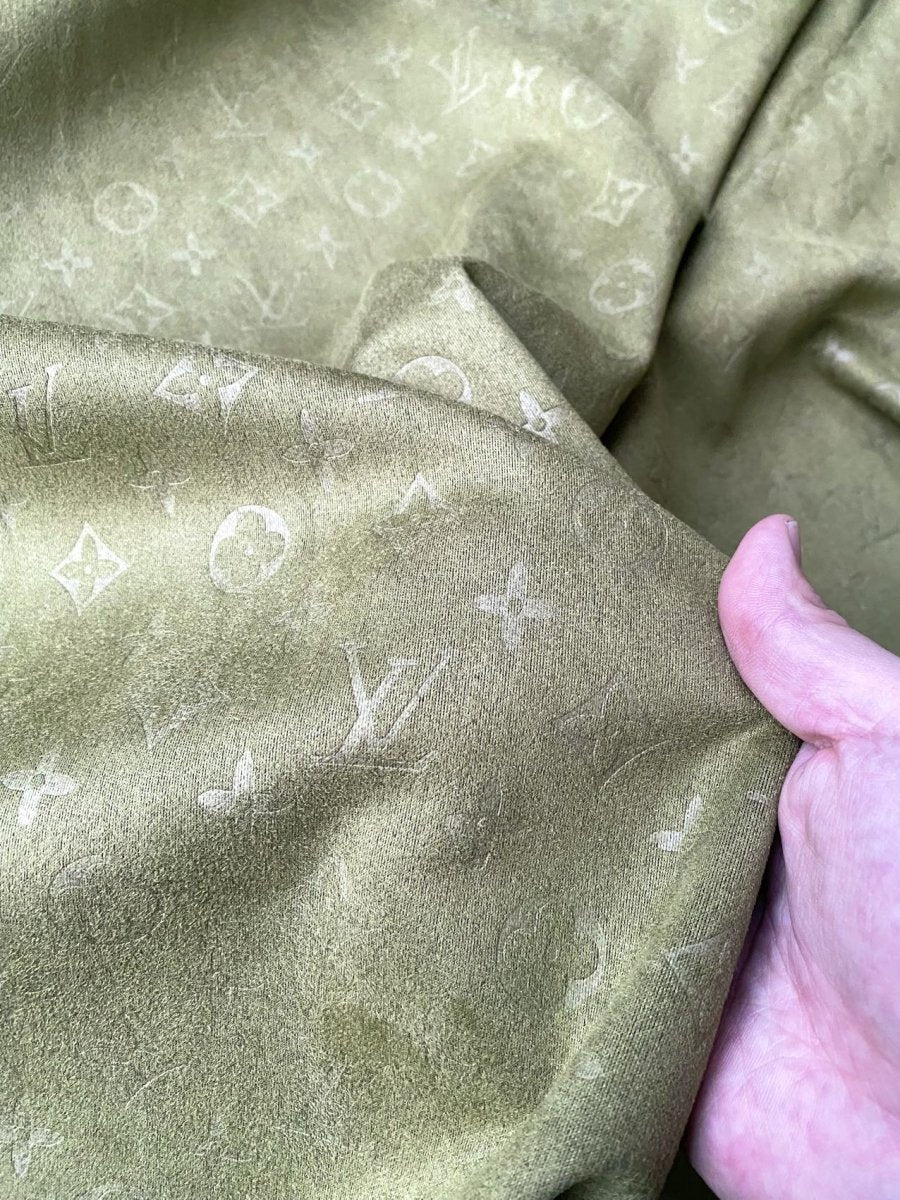 Olive Green LV Suede Fabric for Custom Timberland Sneakers Upholstery - mingfabricstore
