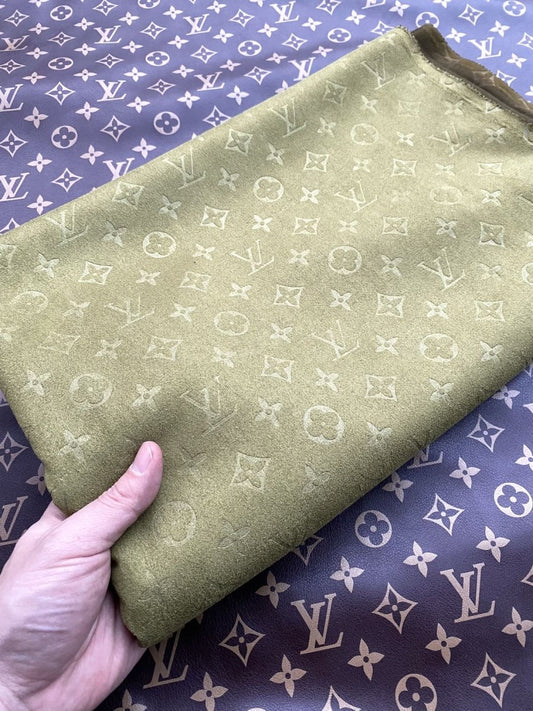 Olive Green LV Suede Fabric for Custom Timberland Sneakers Upholstery - mingfabricstore