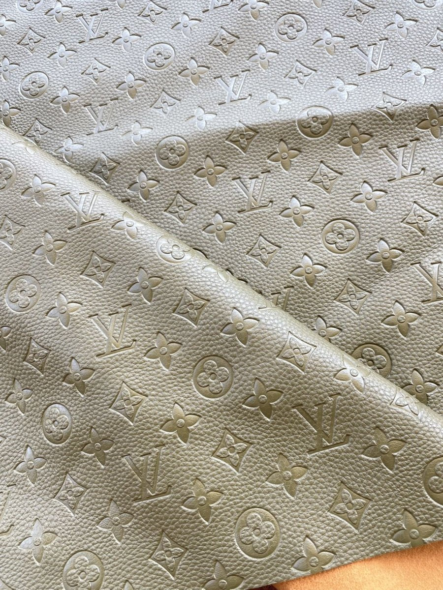 Olive Green Soft Embossed Louis Vuitton Leather Designer Fabric - mingfabricstore