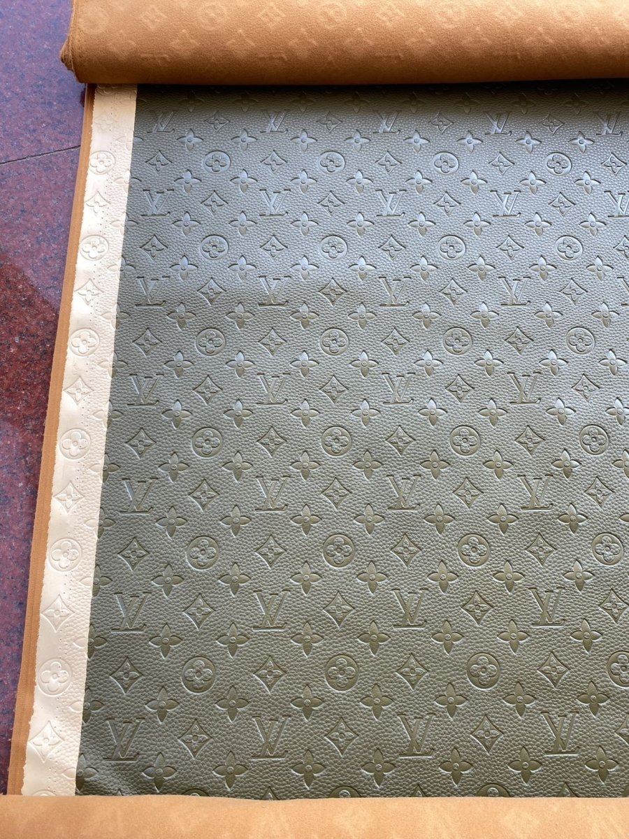 Olive Green Soft Embossed Louis Vuitton Leather Designer Fabric - mingfabricstore