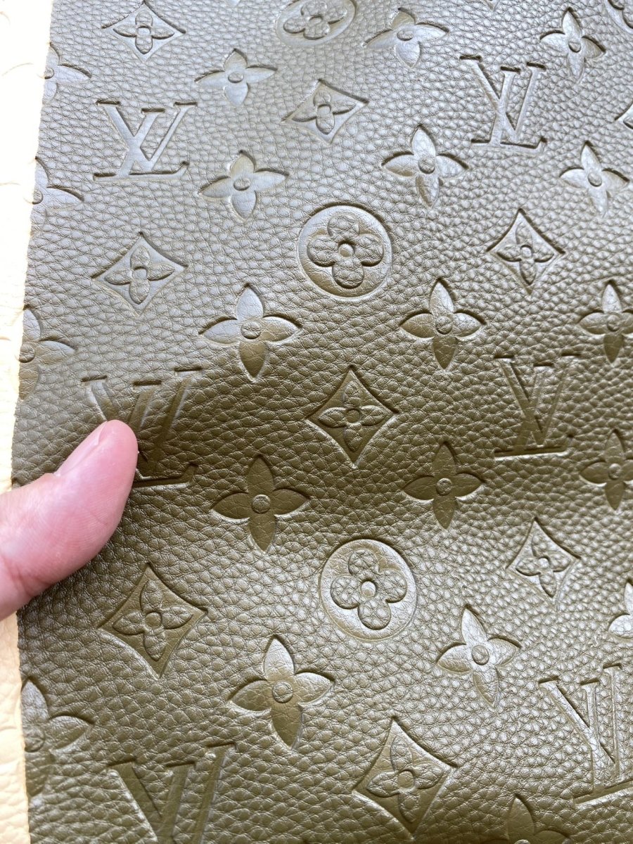 Olive Green Soft Embossed Louis Vuitton Leather Designer Fabric - mingfabricstore