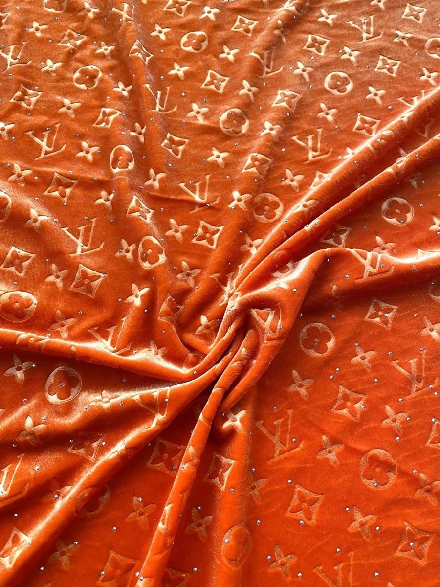 Orange Diamond Louis Vuitton LV Velvet Shoe Sneaker Custom Fabric - mingfabricstore