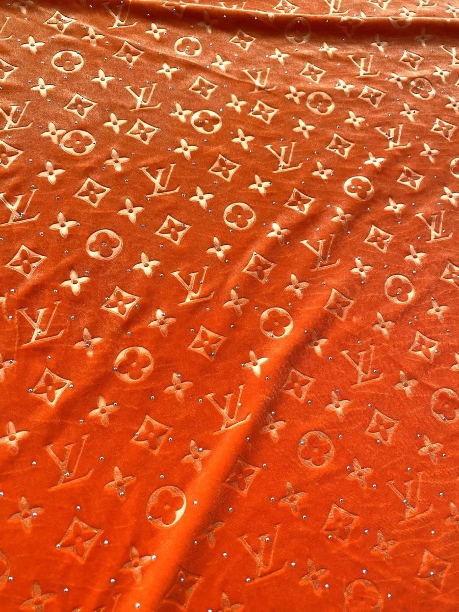 Orange Diamond Louis Vuitton LV Velvet Shoe Sneaker Custom Fabric - mingfabricstore