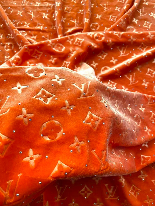Orange Diamond Louis Vuitton LV Velvet Shoe Sneaker Custom Fabric - mingfabricstore