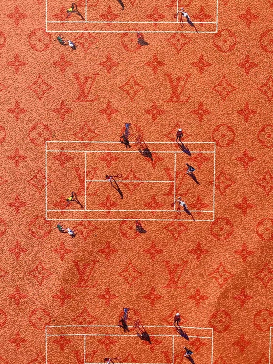 Orange Louis Vuitton Designer Fabric Tennis Logo Car Interior - mingfabricstore