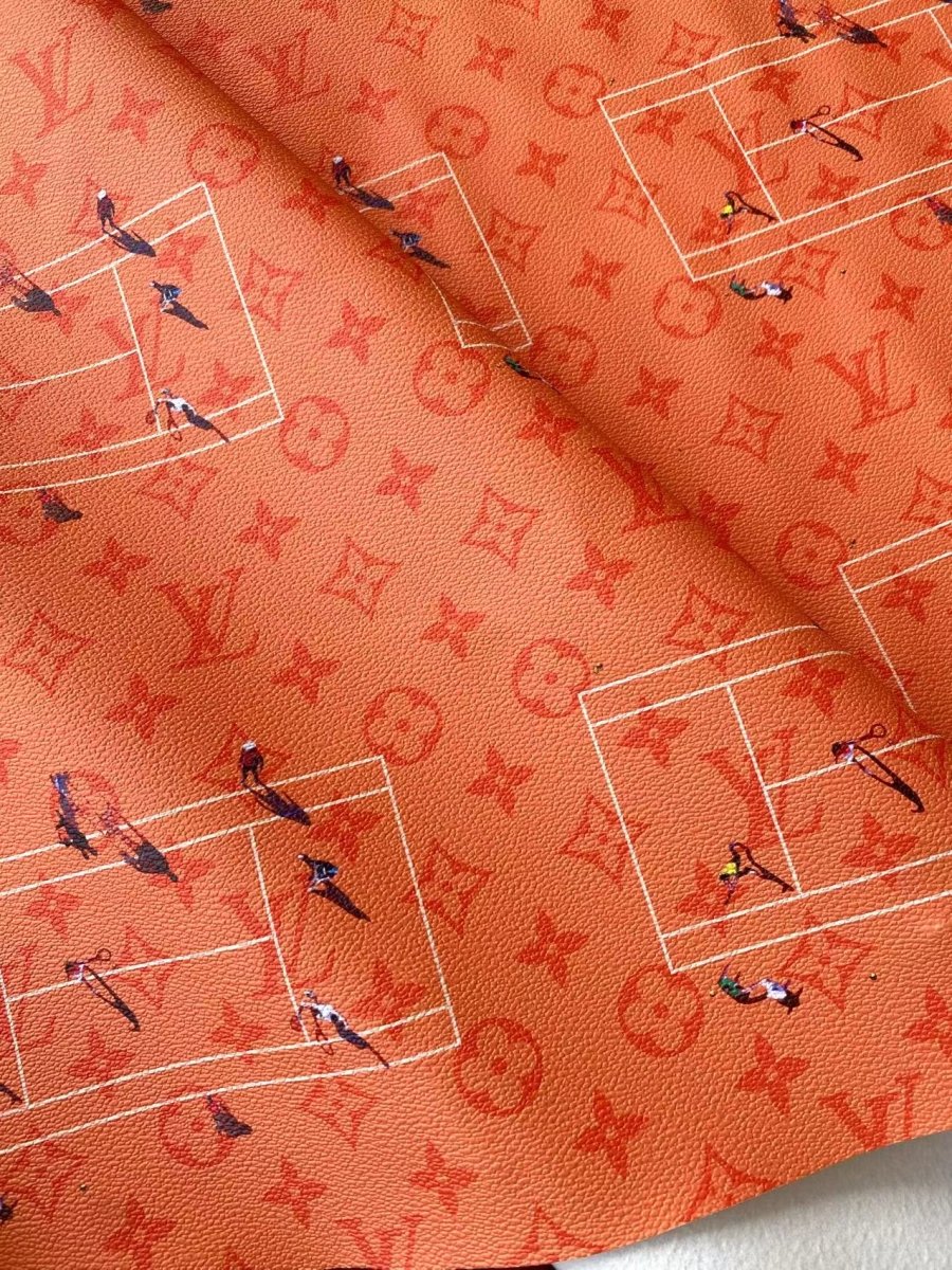 Orange Louis Vuitton Designer Fabric Tennis Logo Car Interior - mingfabricstore
