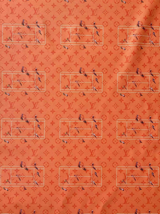 Orange Louis Vuitton Designer Fabric Tennis Logo Car Interior - mingfabricstore