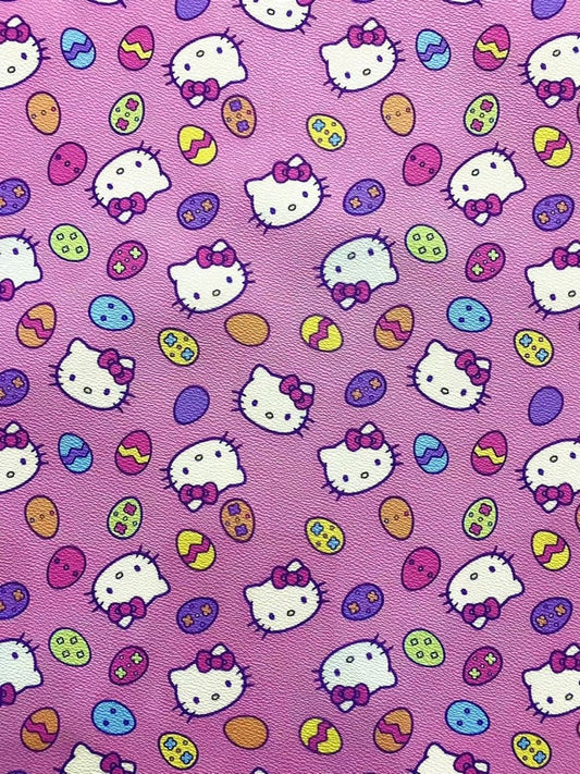Pink Cartoon Hello Kitty Faux Leather Vinyl Leather Sheet for DIY Sewing Custom Projects - mingfabricstore