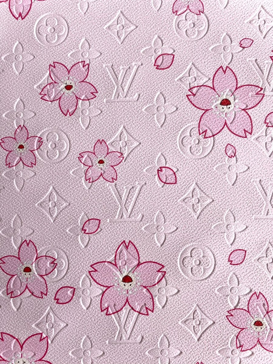 Pink Cherry LV Takashi Murakami Embossed Designer Leather Fabric - mingfabricstore