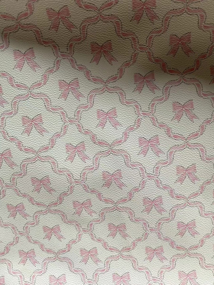 Pink Cute Cartoon Bow Design Leather Material for Handmade Crafts DIY - mingfabricstore