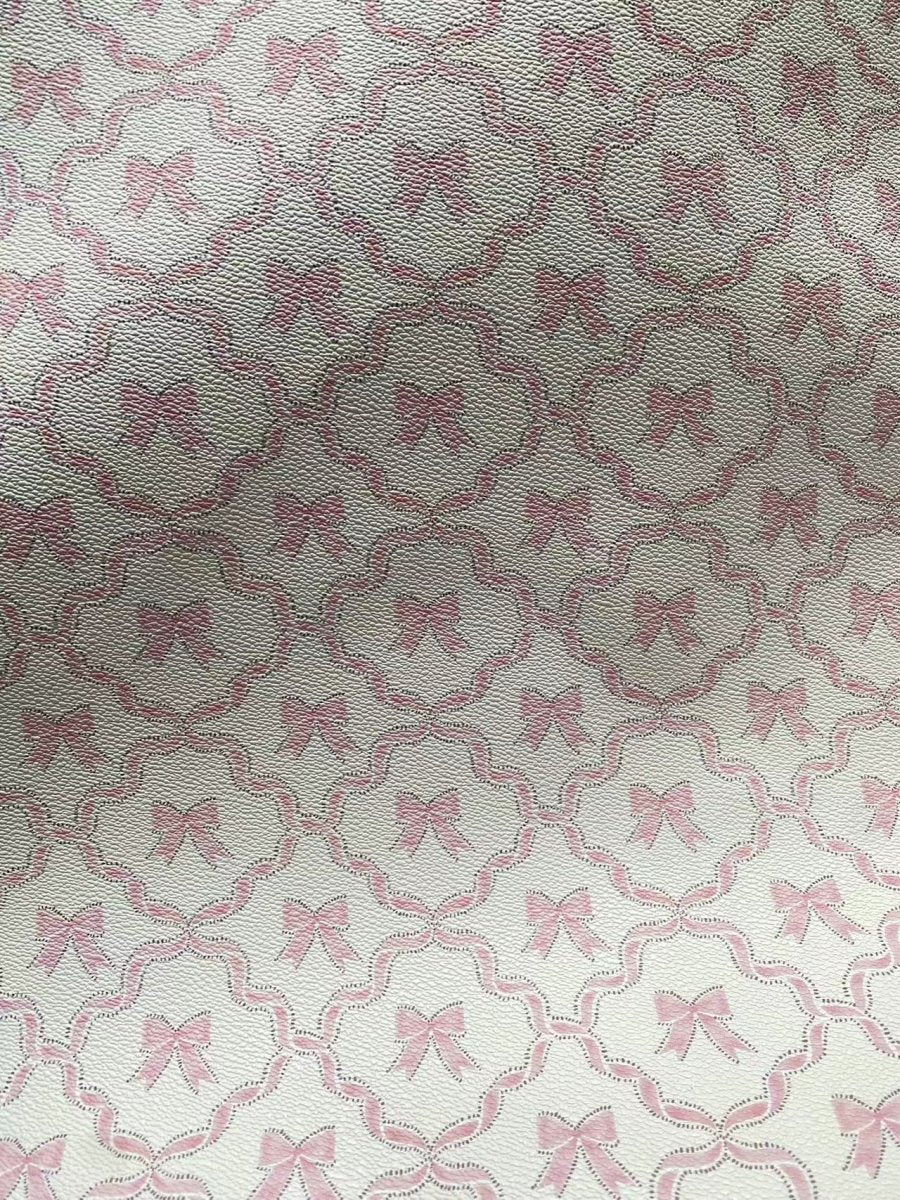 Pink Cute Cartoon Bow Design Leather Material for Handmade Crafts DIY - mingfabricstore