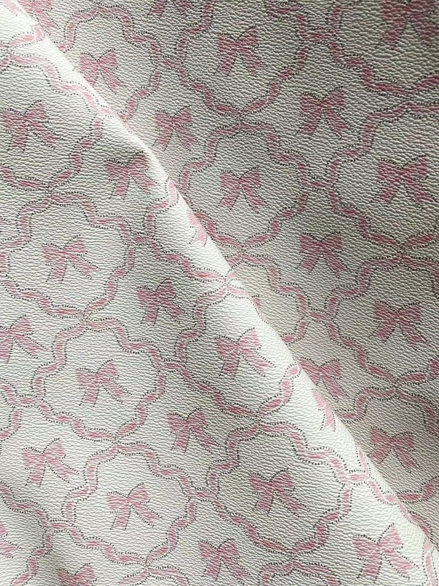 Pink Cute Cartoon Bow Design Leather Material for Handmade Crafts DIY - mingfabricstore