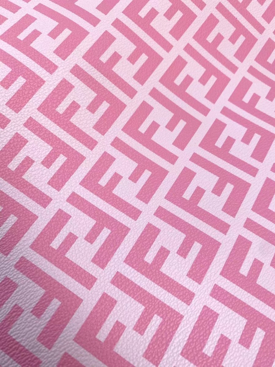 Pink Fendi FF Faux Leather Fabric for Custom Sneakers Handmade Crafts Sewing Car Upholstery - mingfabricstore