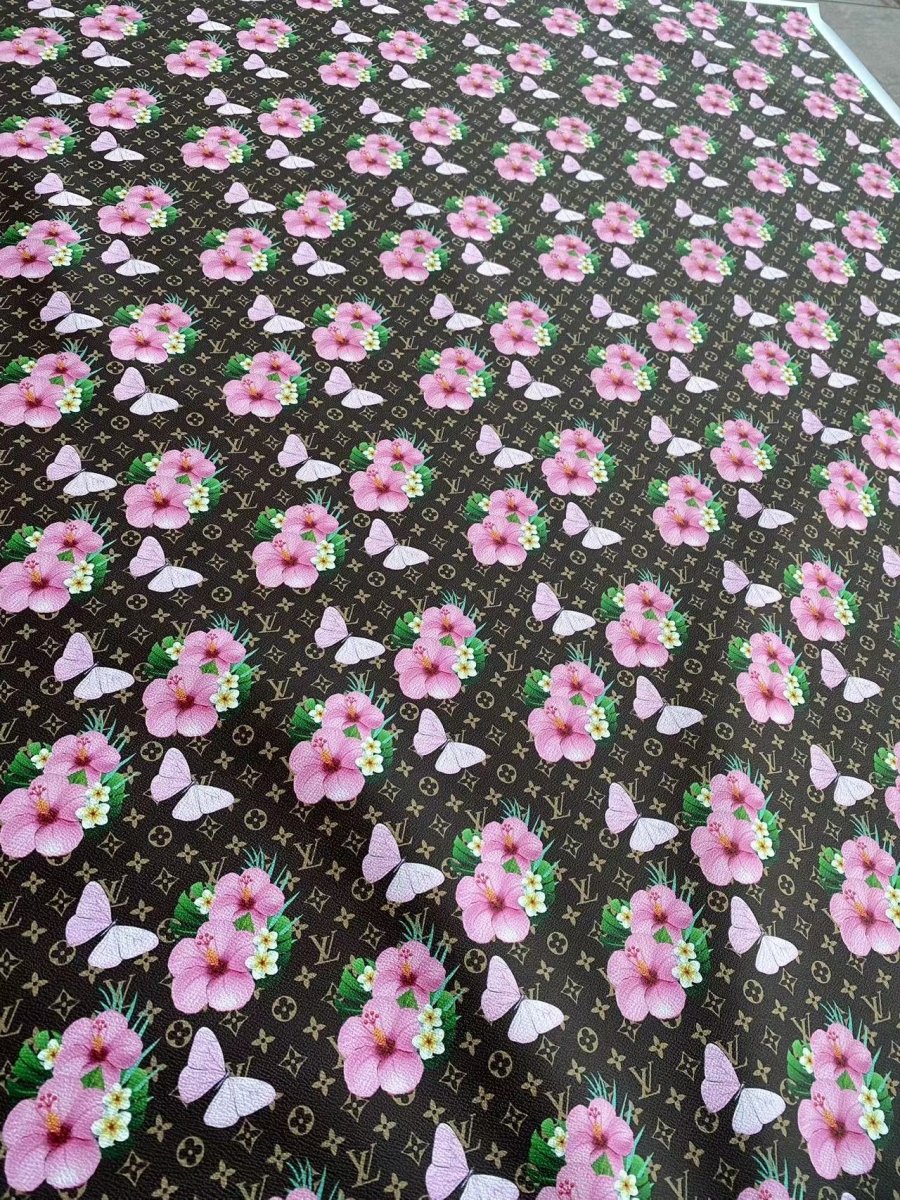 Pink Flower Louis Vuitton Designer Inspired Leather Sheet for Custom - mingfabricstore