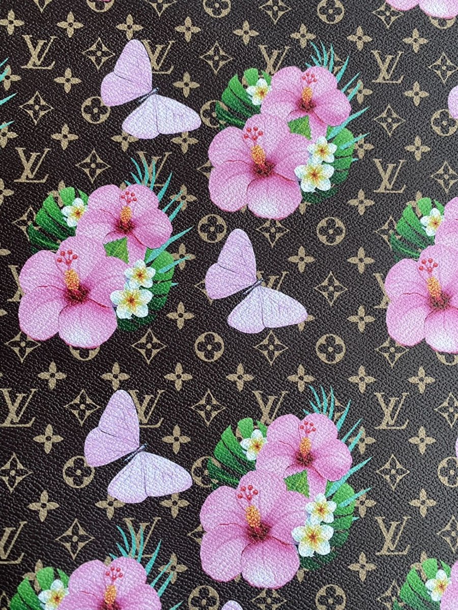 Pink Flower Louis Vuitton Designer Inspired Leather Sheet for Custom - mingfabricstore
