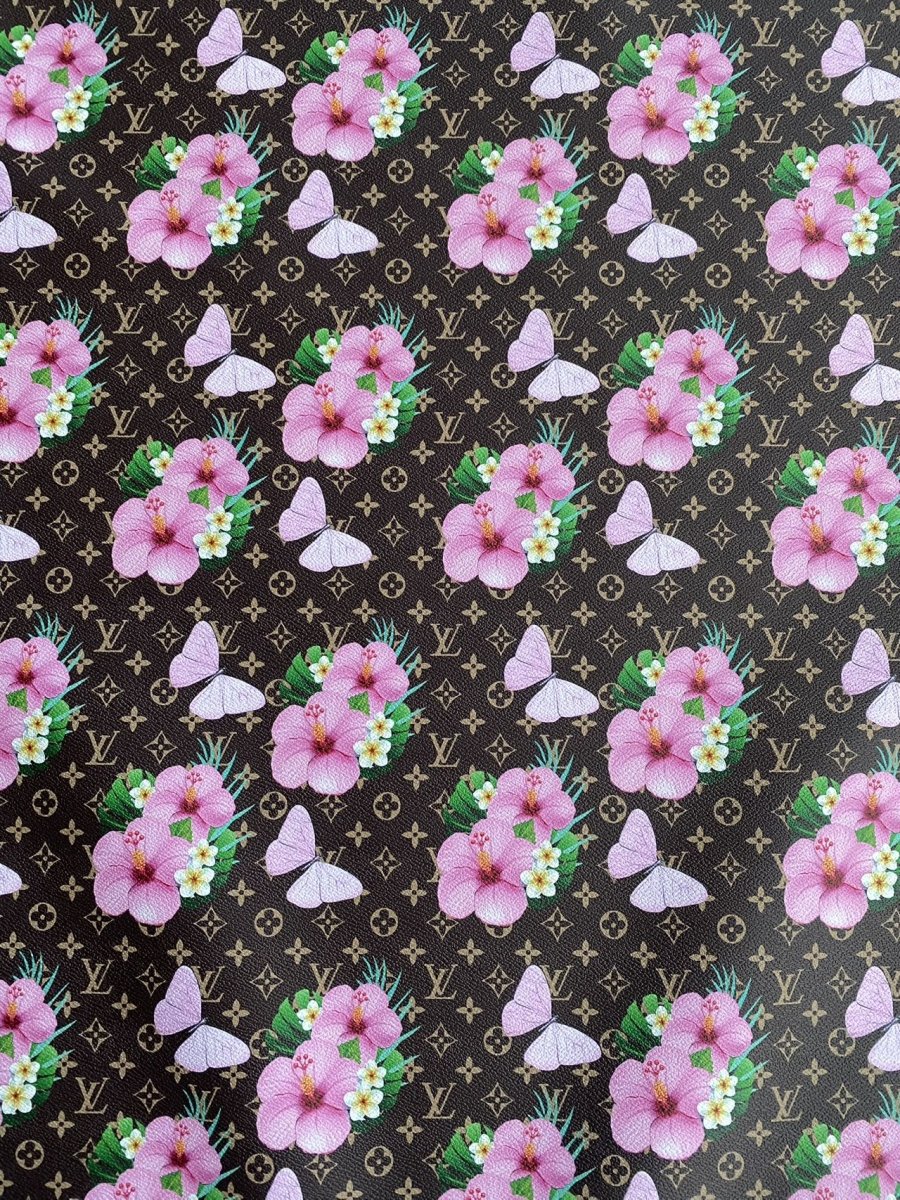 Pink Flower Louis Vuitton Designer Inspired Leather Sheet for Custom - mingfabricstore