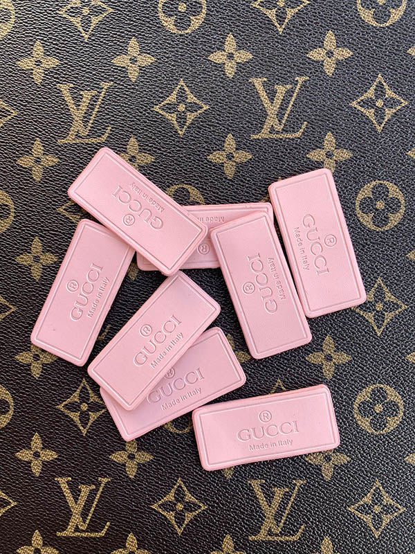 Pink Gucci Label Badge Authentic Leather Handmade Accessory - mingfabricstore