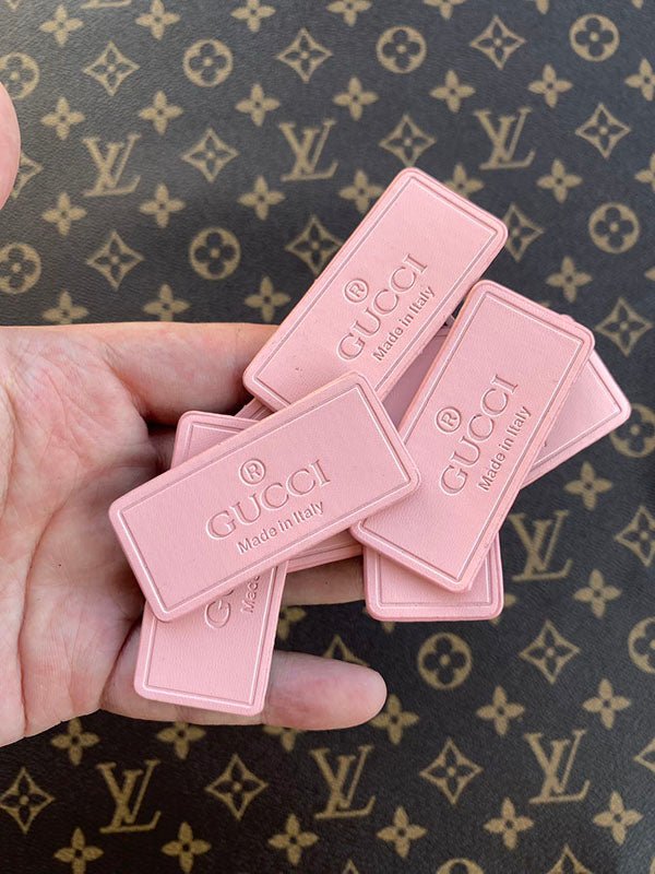 Pink Gucci Label Badge Authentic Leather Handmade Accessory - mingfabricstore