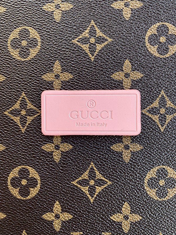 Pink Gucci Label Badge Authentic Leather Handmade Accessory - mingfabricstore