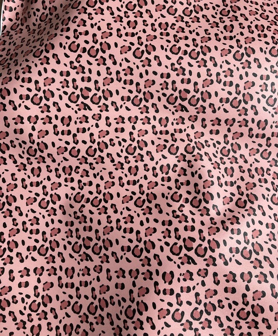 Pink Leopard Leather Fabric for Custom Shoes Bag - mingfabricstore
