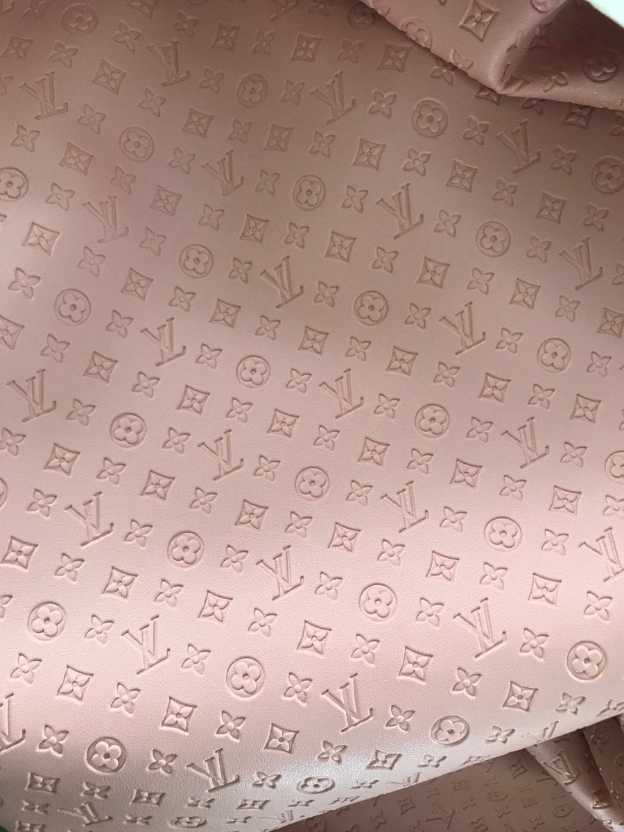 Pink Louis Vuitton Embossed Faux Leather Fabric Small Letter Car Upholstery - mingfabricstore