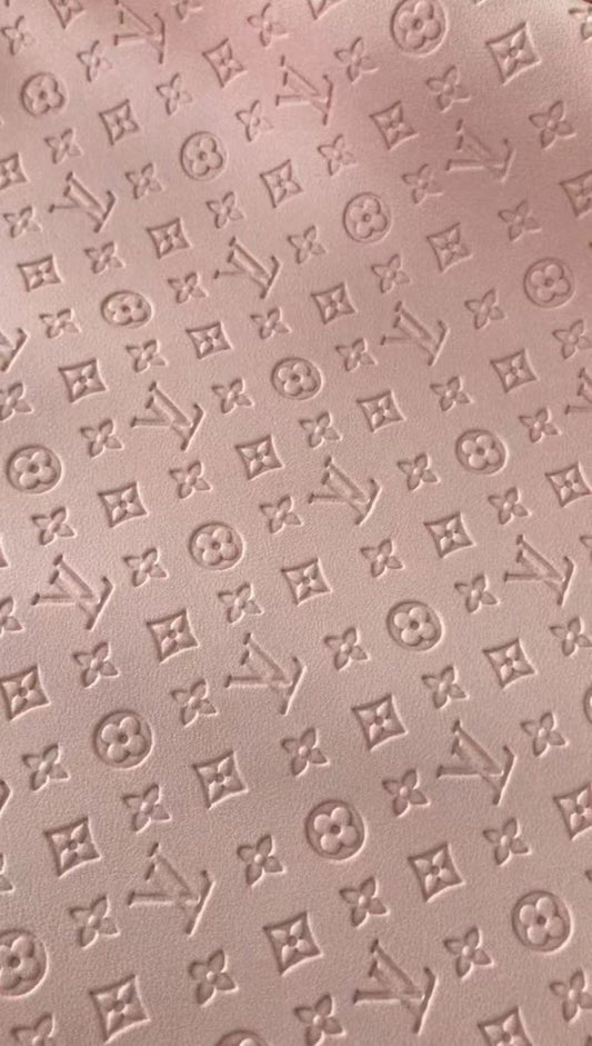 Pink Louis Vuitton Embossed Faux Leather Fabric Small Letter Car Upholstery - mingfabricstore