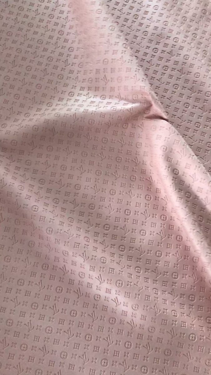 Pink Louis Vuitton Embossed Faux Leather Fabric Small Letter Car Upholstery - mingfabricstore