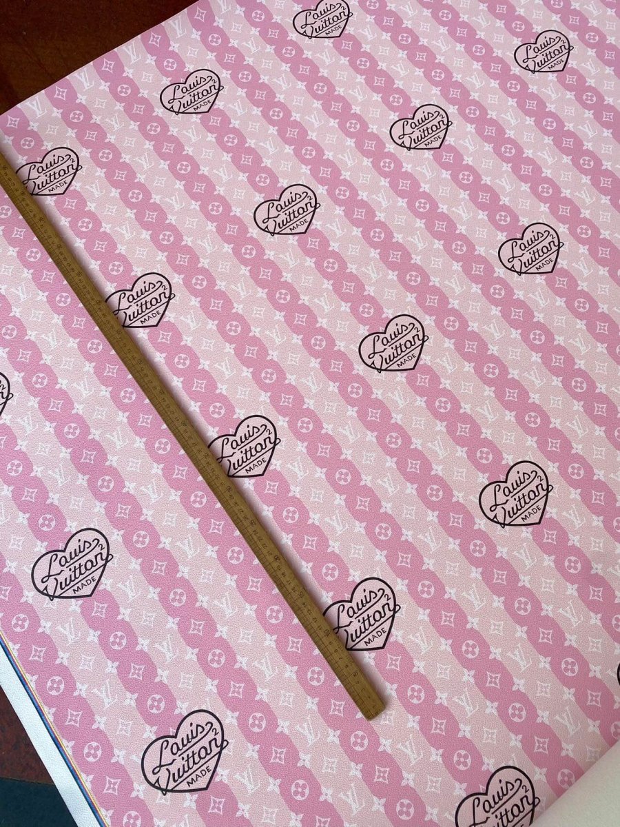 Pink Louis Vuitton LV Stripe Heart Faux Leather Fabric for Handmade Custom Sneakers Sewing DIY - mingfabricstore