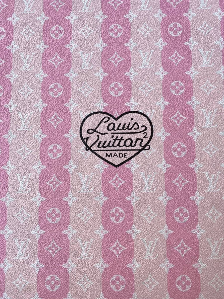 Pink Louis Vuitton LV Stripe Heart Faux Leather Fabric for Handmade Custom Sneakers Sewing DIY - mingfabricstore