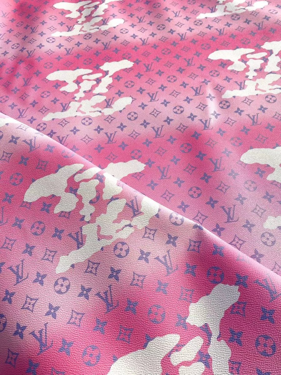 Pink LV Louis Vuitton Cloud Designer Faux Leather Fabric for Handmade DIY Sewing Project Upholstery - mingfabricstore