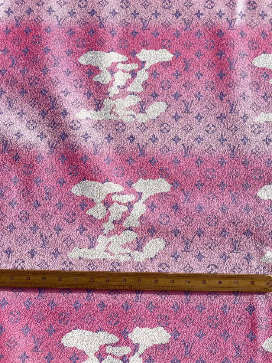 Pink LV Louis Vuitton Cloud Designer Faux Leather Fabric for Handmade DIY Sewing Project Upholstery - mingfabricstore