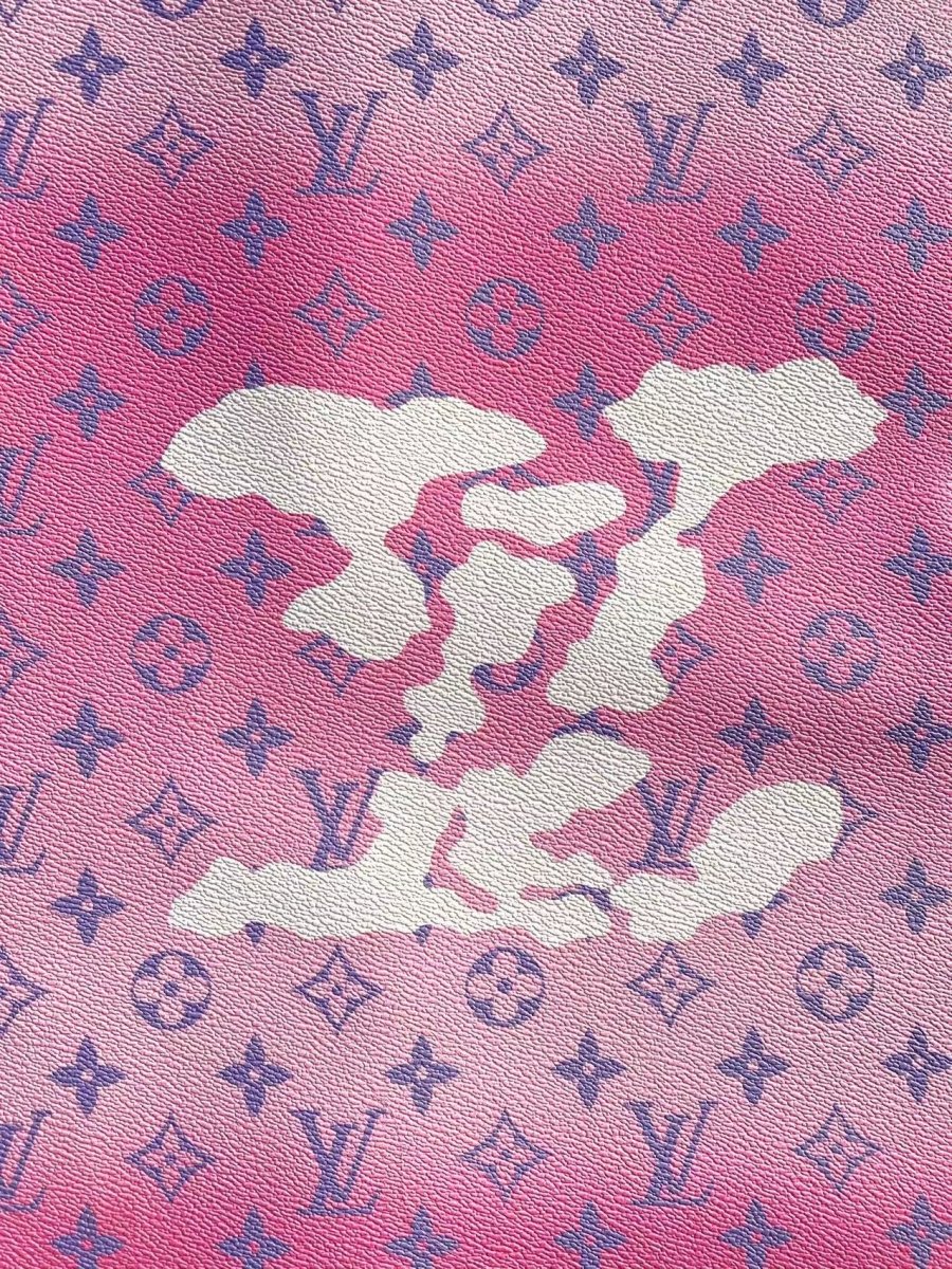 Pink LV Louis Vuitton Cloud Designer Faux Leather Fabric for Handmade DIY Sewing Project Upholstery - mingfabricstore