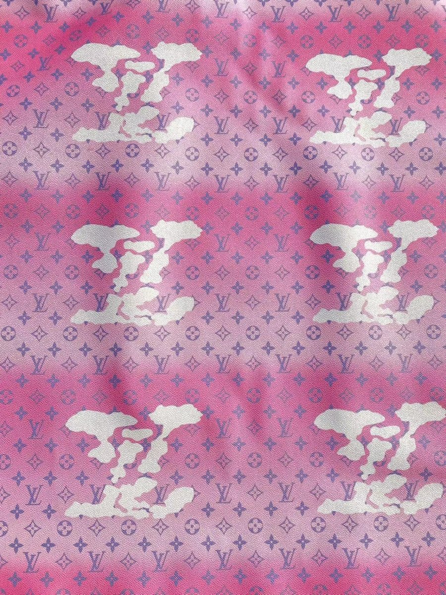 Pink LV Louis Vuitton Cloud Designer Faux Leather Fabric for Handmade DIY Sewing Project Upholstery - mingfabricstore