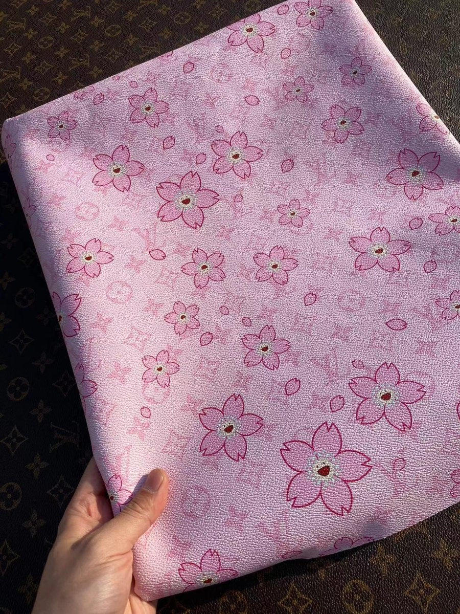 Pink MURAKAMI LV Cherry Blossom Faux Leather for Shoes DIY Project - mingfabricstore