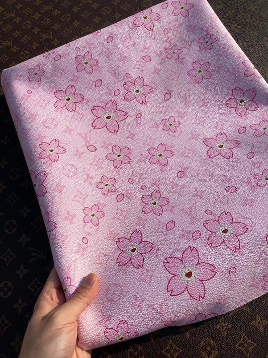 Pink MURAKAMI LV Cherry Blossom Faux Leather for Shoes DIY Project - mingfabricstore
