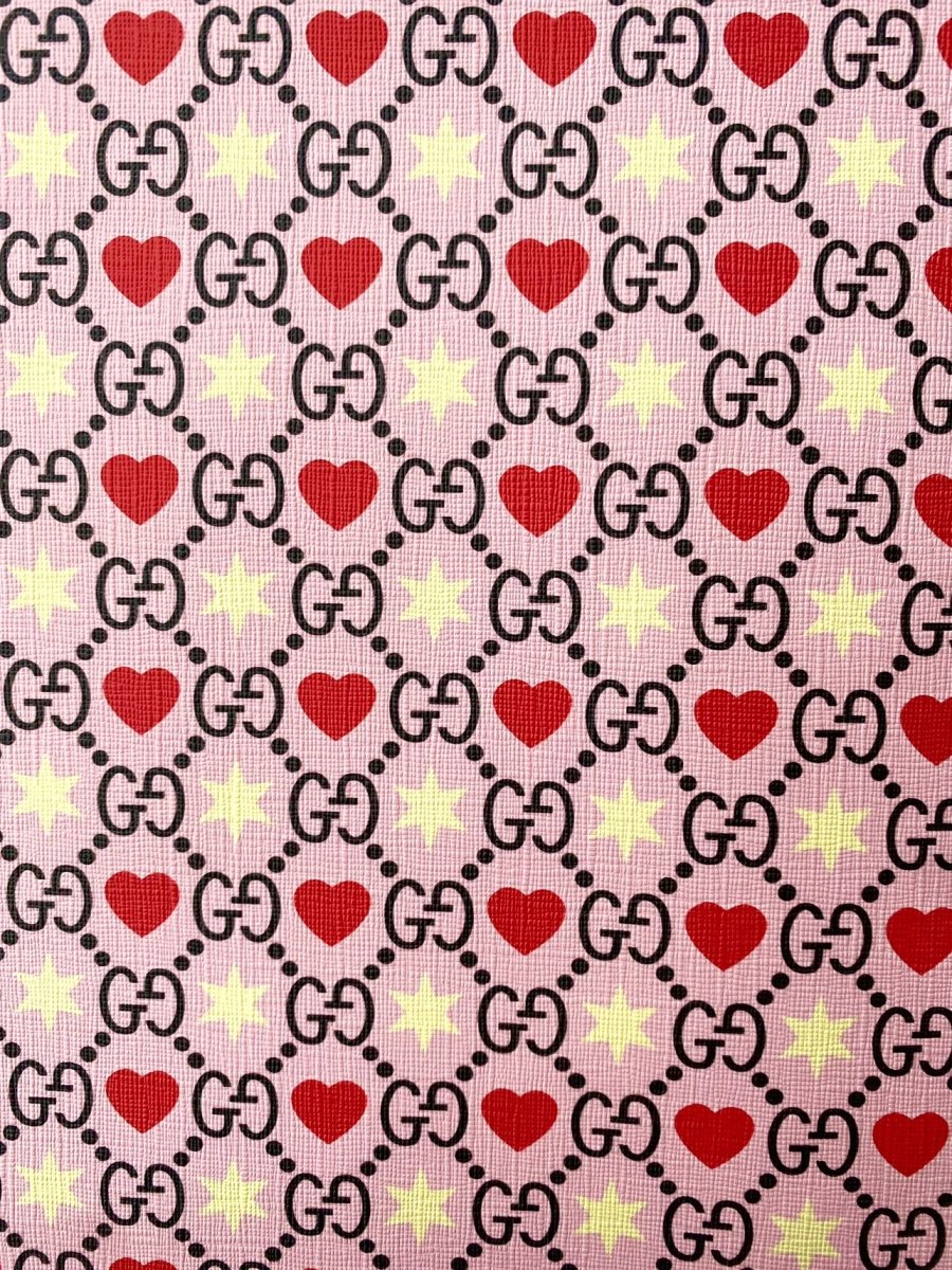 Pink Romantic Valentine's Day Heart Gucci Faux Leather Fabric for Purse Bags Sewing Upholstery - mingfabricstore
